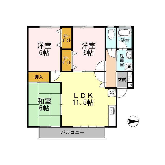 シャルマン野口A棟(3LDK/2階)の間取り写真