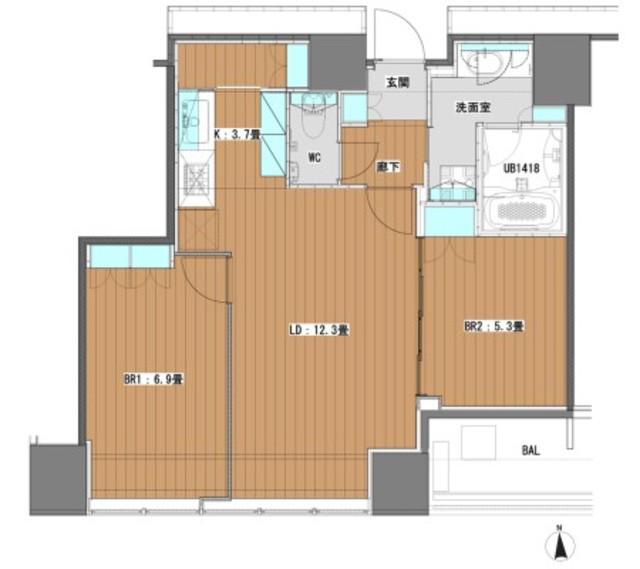 WHITETOWERHAMAMATSUCHO(2LDK/12階)の間取り写真