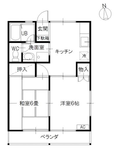 メルセノール(2DK/1階)の間取り写真
