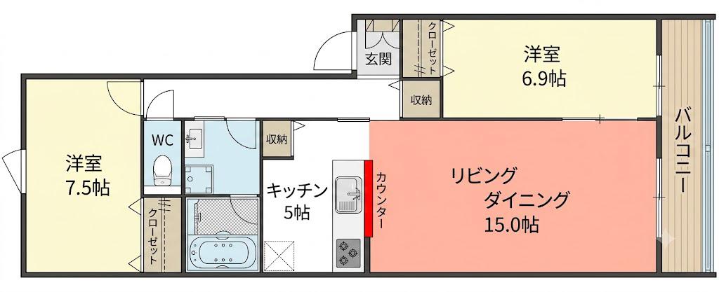 リーブル代々木(2LDK/1階)の間取り写真