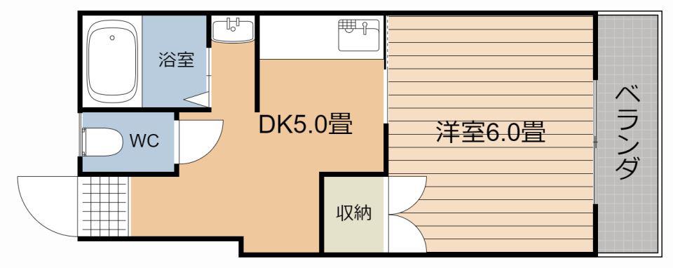 KBKスポーツ荒田ビル(1DK/2階)の間取り写真