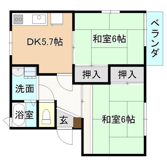 ハイツさくらいD棟(2DK/2階)の間取り写真