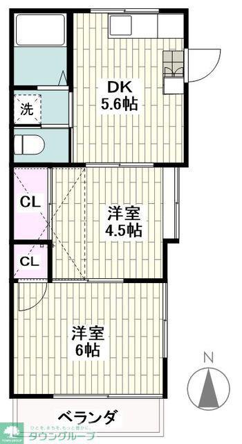フラット富蔵(2DK/2階)の間取り写真