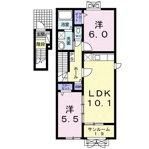 サンボヌールV(2LDK/2階)の間取り写真