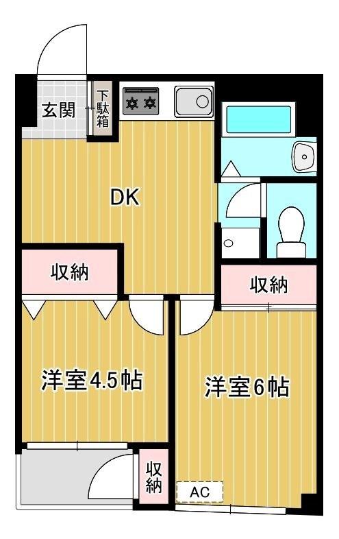 リファレンス元住吉(2DK/5階)の間取り写真
