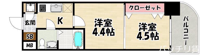 NO51 PROJECT2100日赤通(2K/4階)の間取り写真