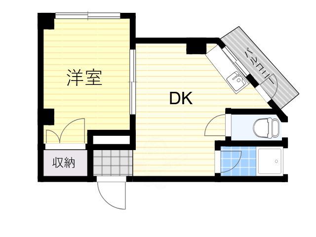 時栄ビル(1DK/4階)の間取り写真