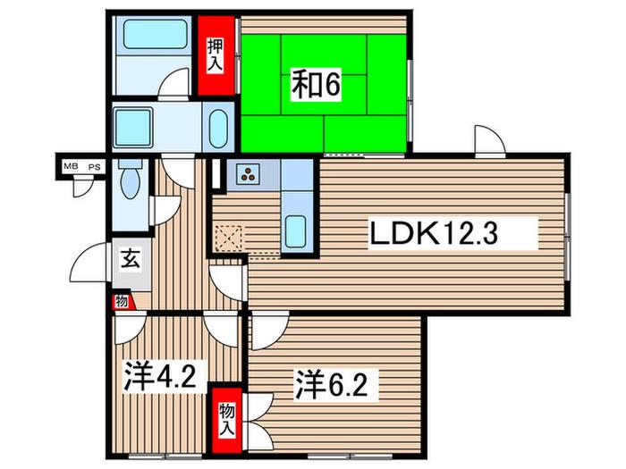 千葉桜木町ダイヤモンドマンション(3LDK/1階)の間取り写真