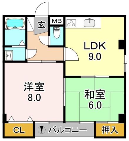 オーシャンビュー喜連西(2LDK/5階)の間取り写真
