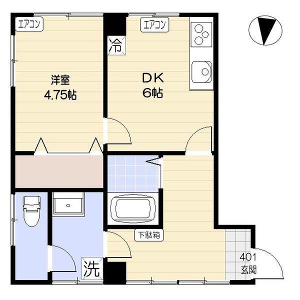 YDビルディング(1DK/4階)の間取り写真