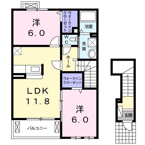 コンフォート D(2LDK/2階)の間取り写真