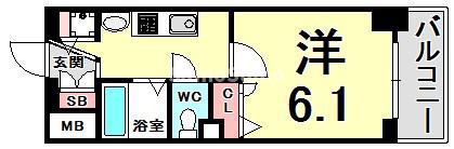 プレサンス神戸プレシャス(1K/2階)の間取り写真