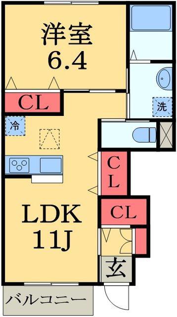 グリーンルーム(1LDK/1階)の間取り写真