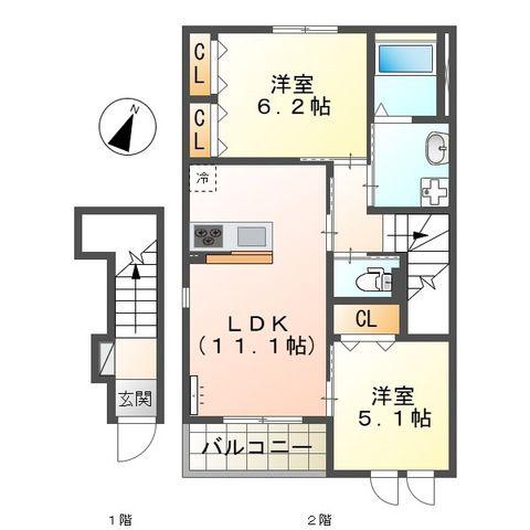 CORNIOLO (2LDK/2階)の間取り写真