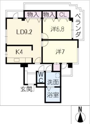 シティーコーポ丸山(2LDK/5階)の間取り写真