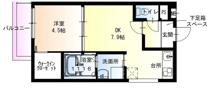 フジパレス山之内サウス(1DK/2階)の間取り写真
