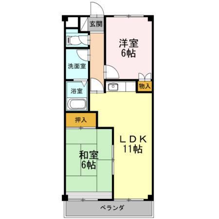 アッパーイースト(2LDK/1階)の間取り写真