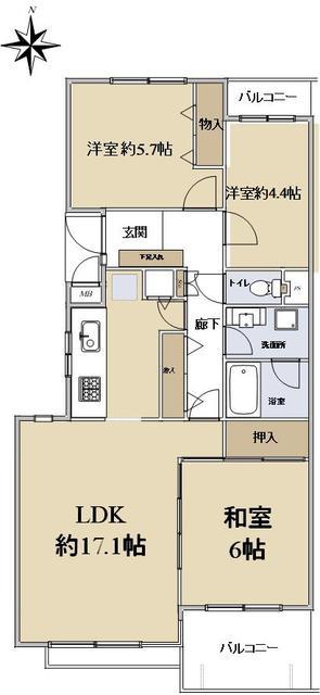 パークシティ溝口F棟(3LDK/4階)の間取り写真