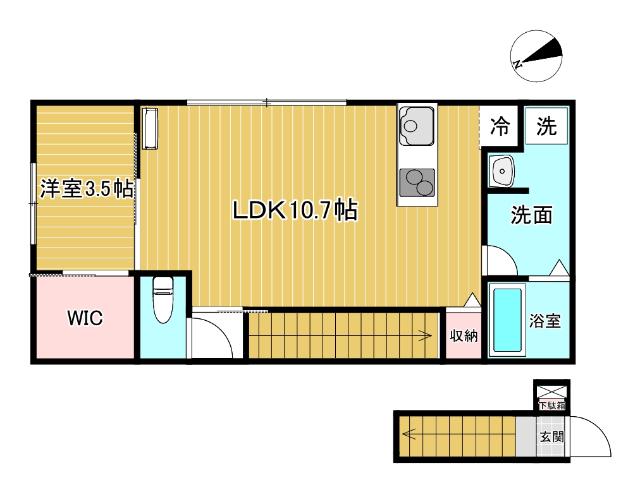富山地鉄富山港線 奥田中学校前駅 徒歩6分 2階建 築3年(1LDK/2階)の間取り写真