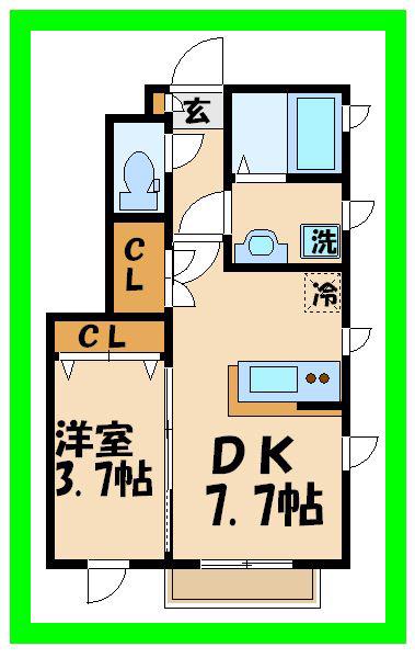 アンソレイユ経堂(1DK/1階)の間取り写真