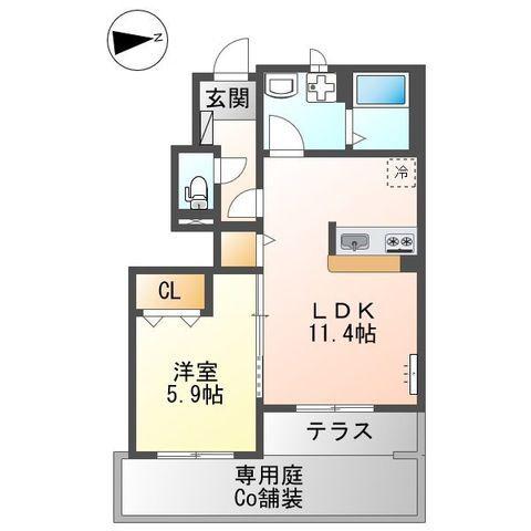 ルシェッロ(1LDK/1階)の間取り写真