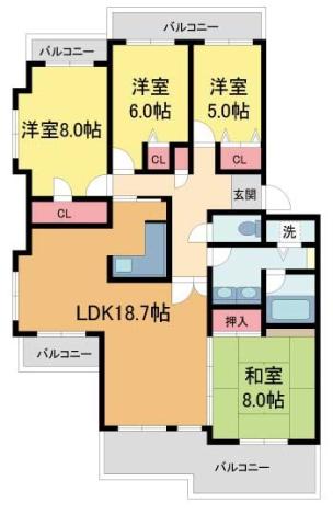 ラ・ビスタ宝塚ノースハイツ1番館(4LDK/5階)の間取り写真