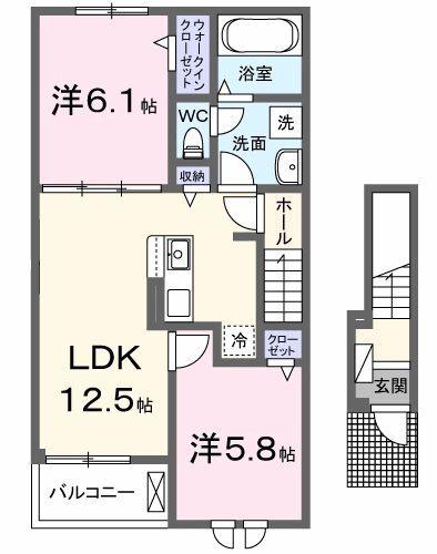 ヴェルドゥーラI(2LDK/2階)の間取り写真