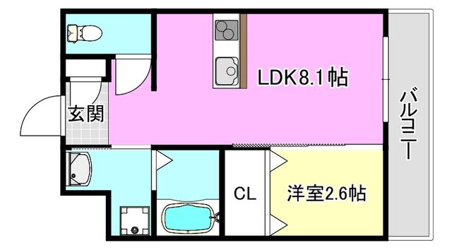 リアコート千里丘Iサウス(1LDK/2階)の間取り写真
