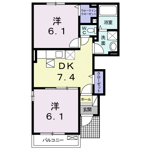 デ一ア アイII(2DK/1階)の間取り写真