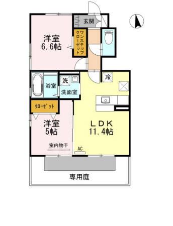 メルベーユMT(2LDK/1階)の間取り写真