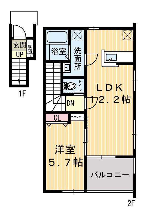 ラ・シエール(1LDK/2階)の間取り写真