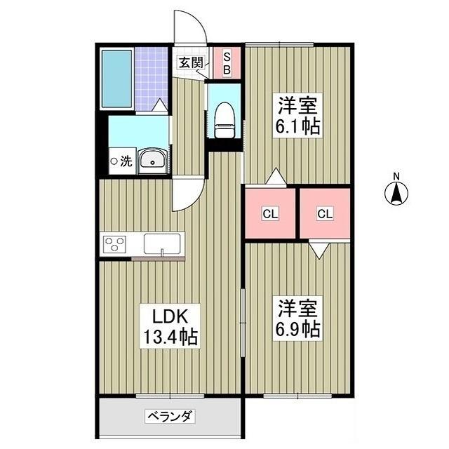 グラントレ宮城(2LDK/1階)の間取り写真