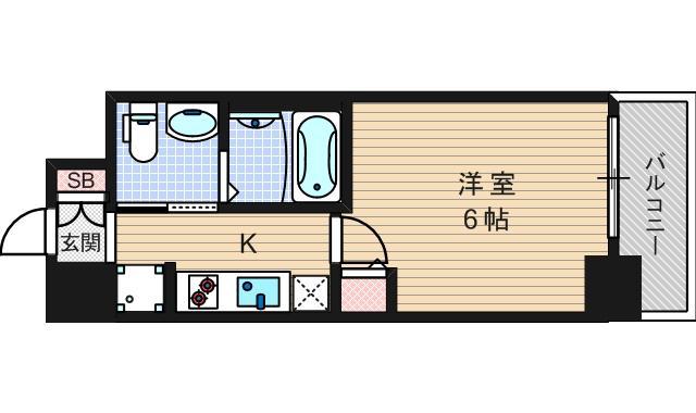 エステムプラザ難波ウエストリバークロス(1K/14階)の間取り写真