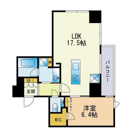 ロイヤルパークス大名(1LDK/22階)の間取り写真