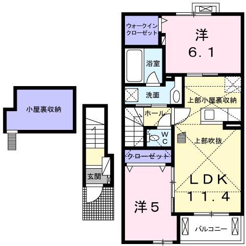シャン・ド・フルール(2LDK/2階)の間取り写真