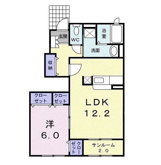エーデル高松C(1LDK/1階)の間取り写真