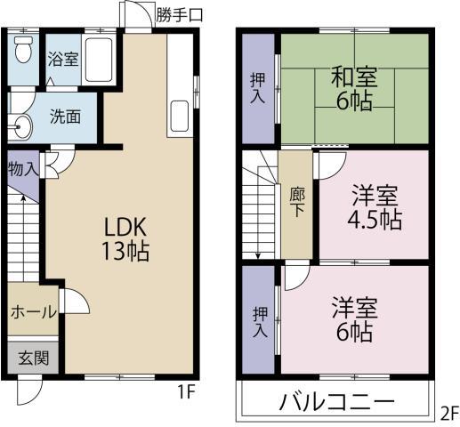 メゾネット井川(3LDK/1階)の間取り写真