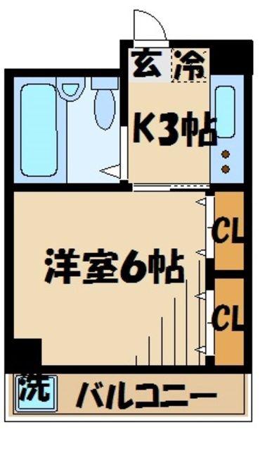 三ツ木コーポ富士見台(1K/2階)の間取り写真