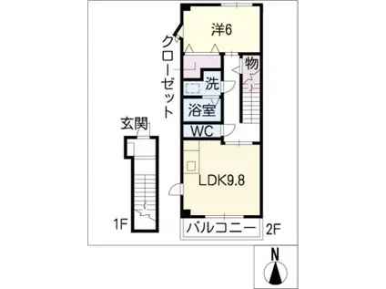ハイステージ桜 B棟(1LDK/2階)の間取り写真