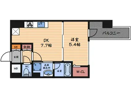 レジデンス西梅田(1DK/12階)の間取り写真