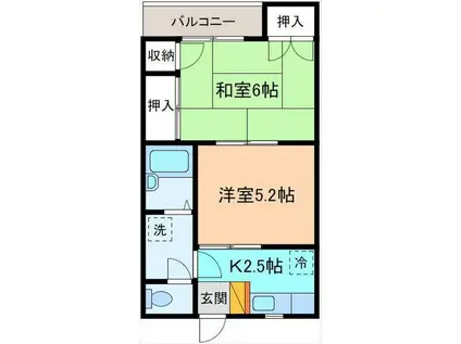 ドミールカトウ(2K/3階)の間取り写真