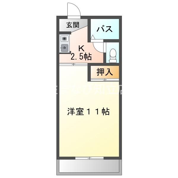 エブリワン西棟(1K/2階)の間取り写真
