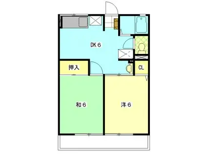ＪＲ東海道本線 菊川駅(静岡) バス乗車時間：21分 最寄りバス停で下車 徒歩6分 2階建 築29年(2DK/1階)の間取り写真
