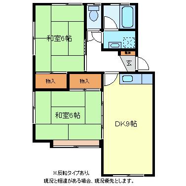 ホワイティー沙羅B棟(2DK/1階)の間取り写真