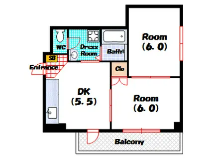 ドエル恵美須(2DK/4階)の間取り写真