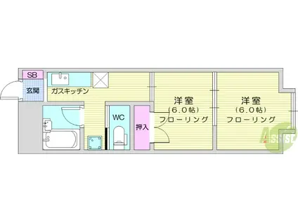 ホープシティ名取(2K/2階)の間取り写真