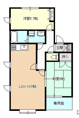 ミキハイム下貝塚C棟(2LDK/1階)の間取り写真