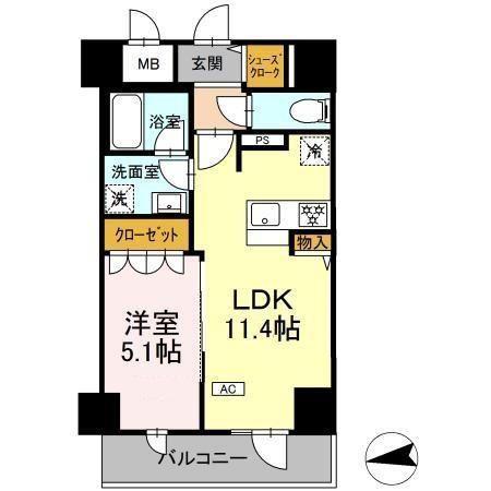 IS二十人町(1LDK/10階)の間取り写真