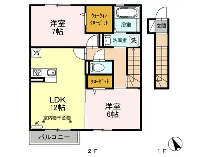 グリーンコートS(2LDK/2階)の間取り写真