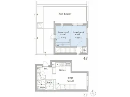 ASTILE STUDIO 三軒茶屋(2LDK/3階)の間取り写真